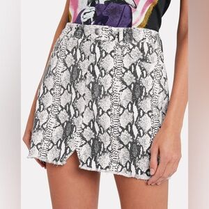 Frame Le Mini Skirt Denim Python Snake Animal Print Grey White Size 28
